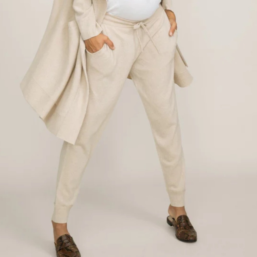 NWT HATCH maternity cashmere joggers wheat color.